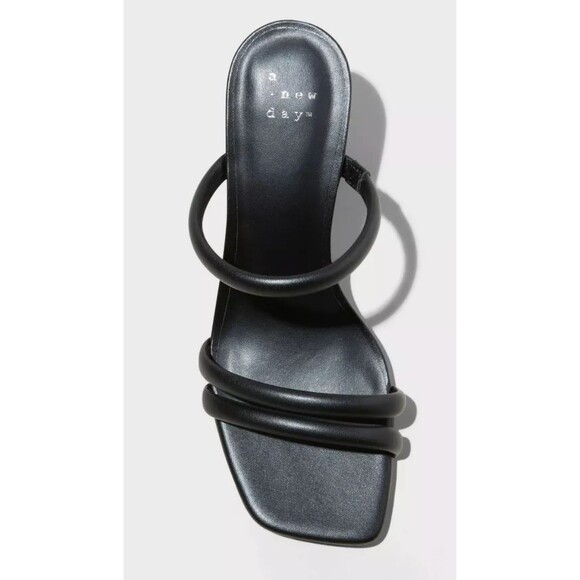 A New Day Stacy Mule Heels Black Womens 8 Slip On Sandals Open D Toe NEW - Picture 3 of 4